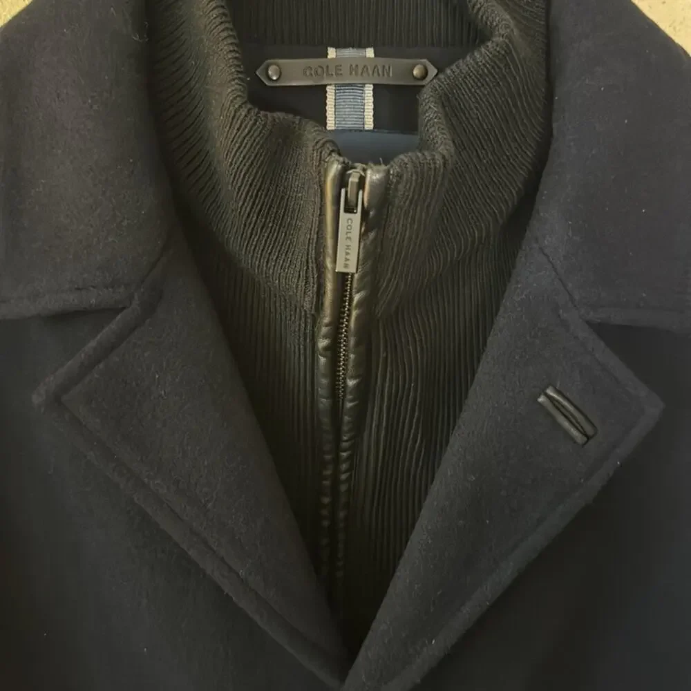 Cole Haan Wool Plush Car Coat - Navy Size XL